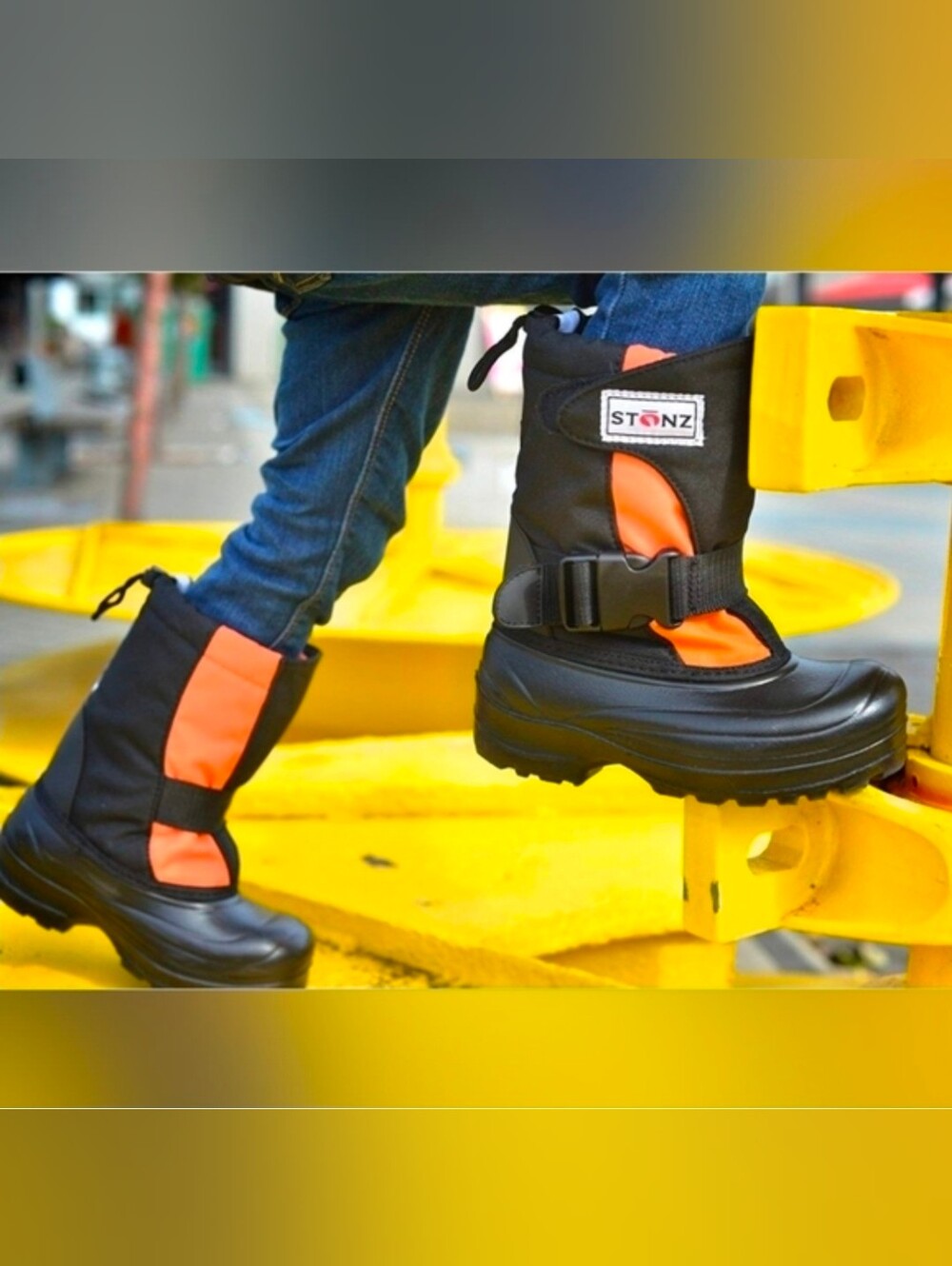 Stonz Trek Winter Boots Black Orange Sz 5
